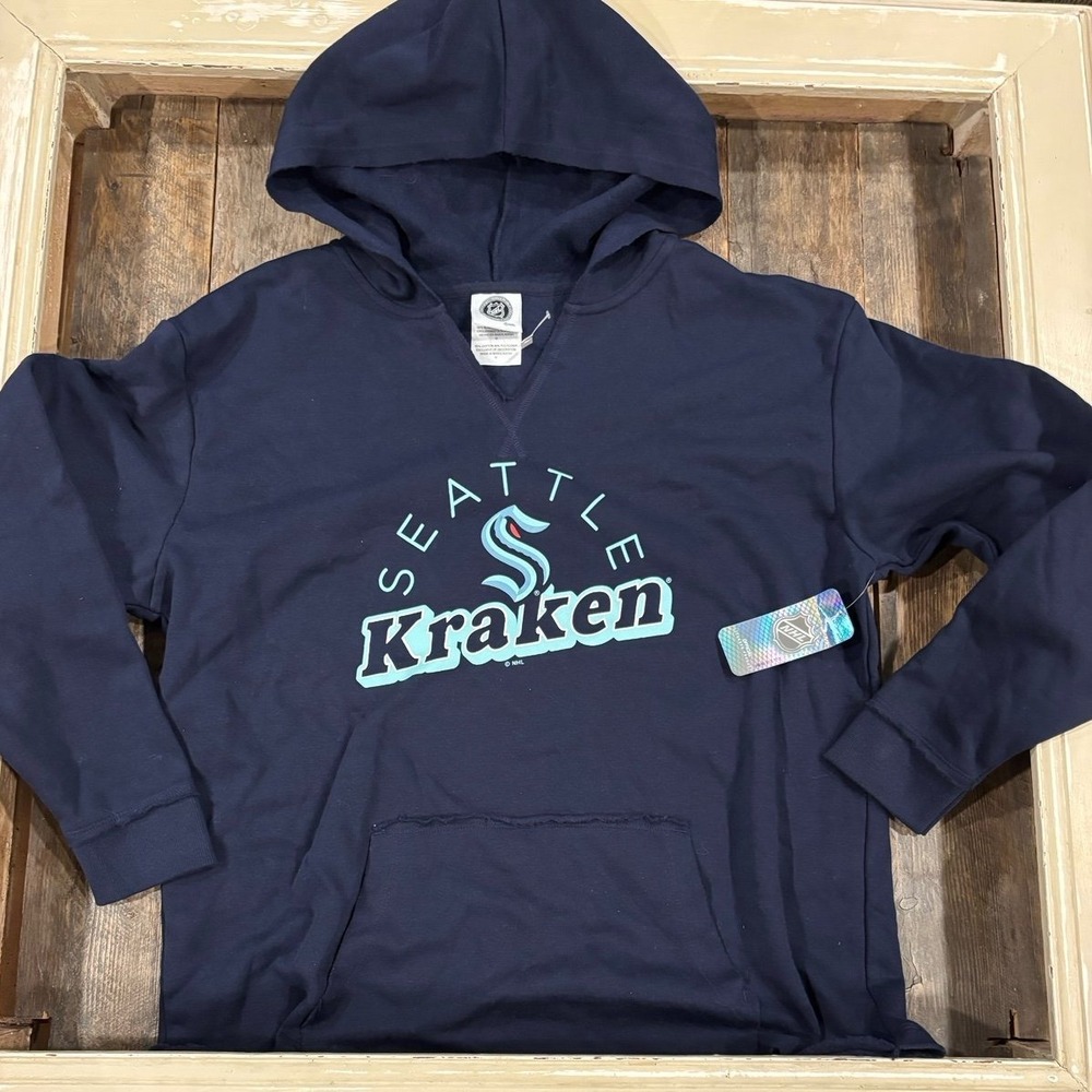 NHL Seattle Kraken Navy Blue V-Neck Hoodie Women's Large NWT
